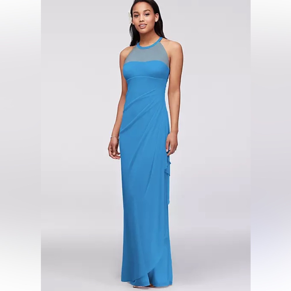 David’s Bridal Sleeveless Long Mesh Dress with Illusion Neckline